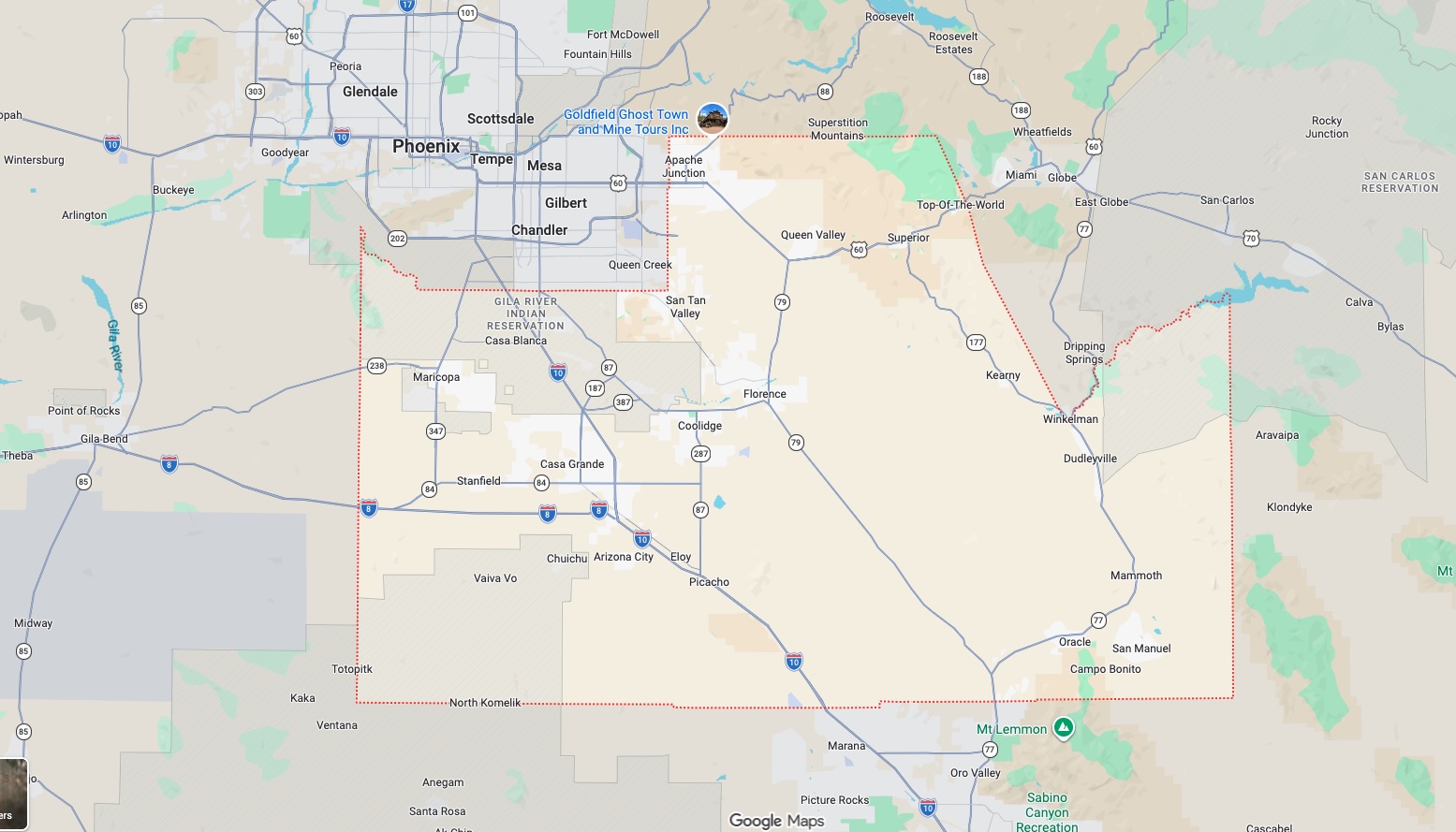 Southern Pinal AZ map